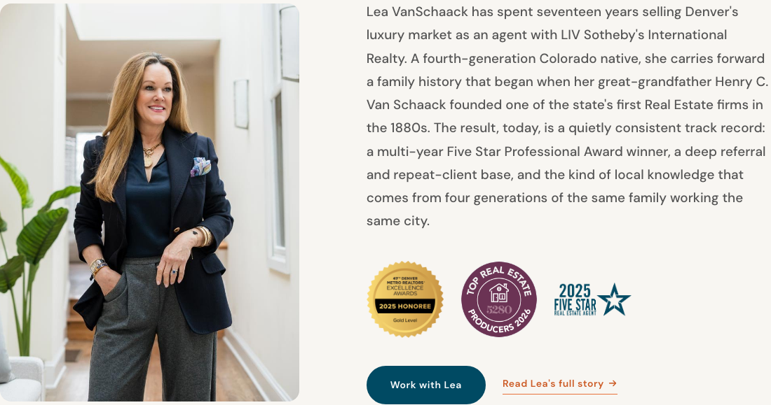 Biography section of Lea VanSchaack's website, designed by First Street